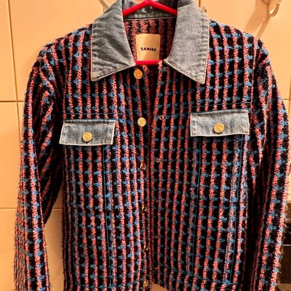 Sandro Denim Trim Tweed Jacket - Picture 2 of 4